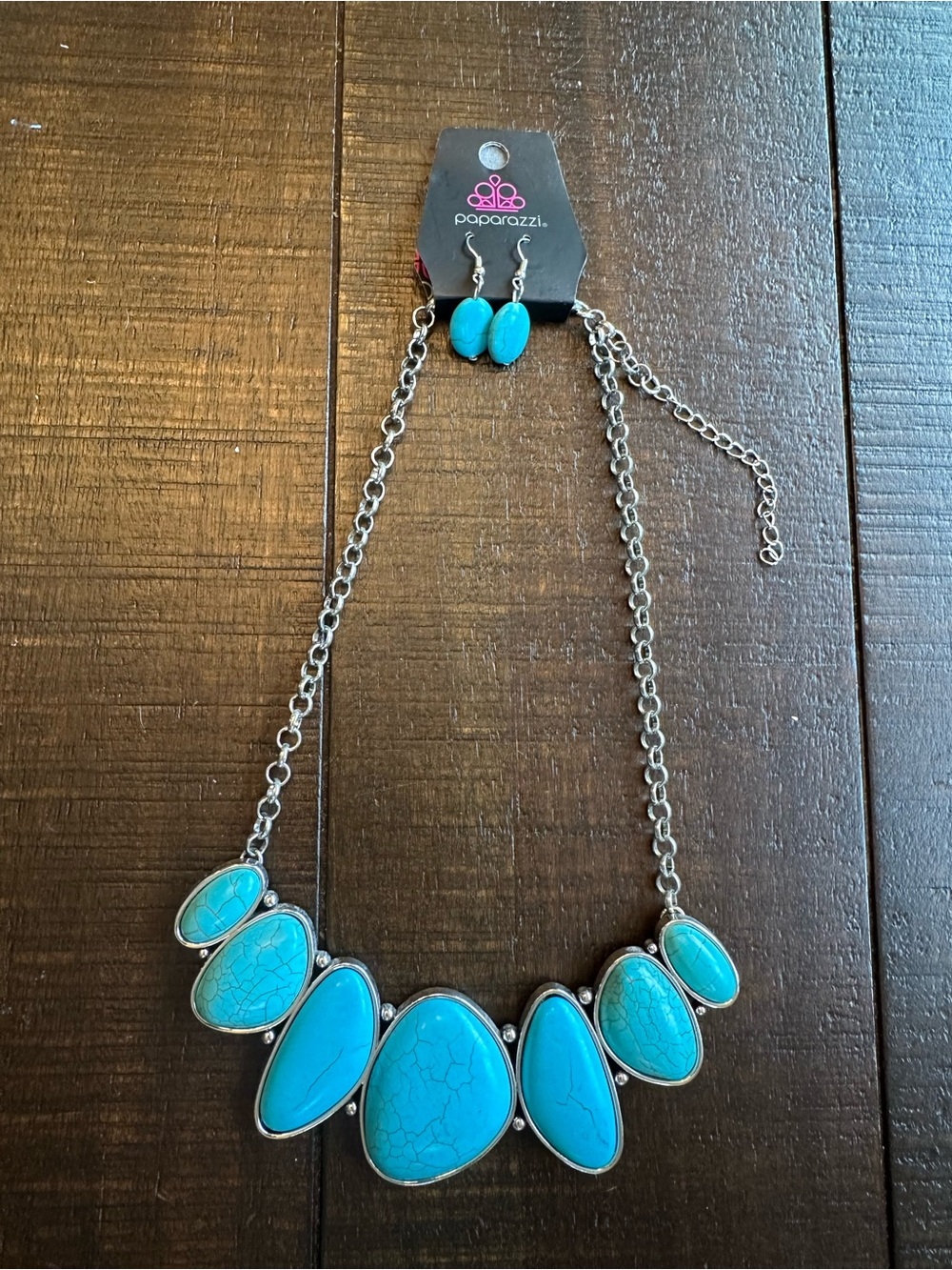 Paparazzi Turquoise Statement Necklace & Earrings Set Silver Western Boho